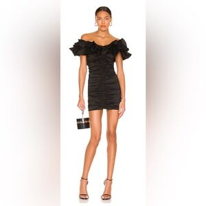 Lovers and Friends Nikolina Ruched Dress Black Off Shoulder Ruffle NWT M